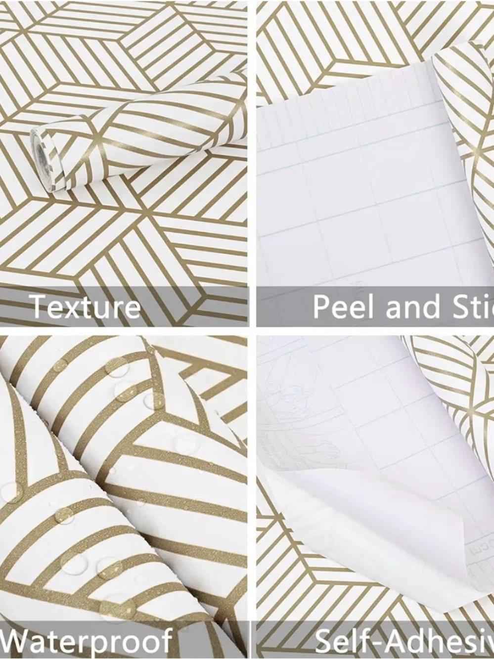 Gold Geometric Hexagon Wallpaper - Modern Wall Decor- Peel and Stick